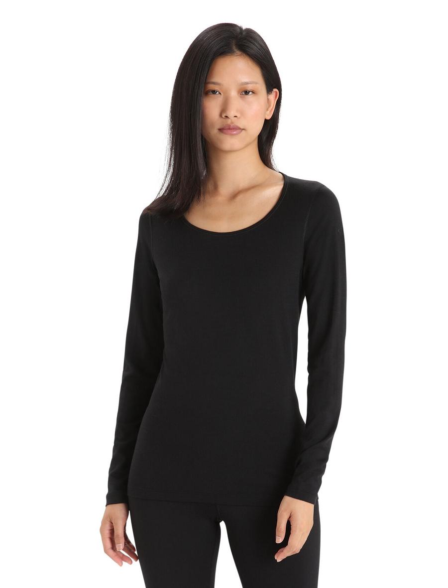 Une pièce Icebreaker Merino 200 Oasis Long Sleeve Scoop Neck Thermal Top Femme Noir | FR 1775OKIR